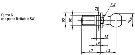 Perno a sfera per snodi angolari DIN 71803 forma C