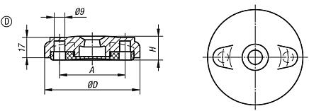 Levelling feet plates, plastic, Form D