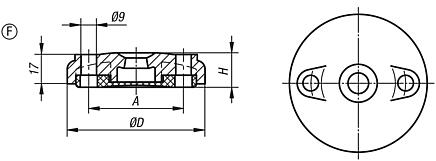 Levelling feet plates, plastic, Form F