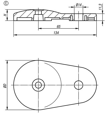 Levelling feet plates extended die-cast zinc, Form C 