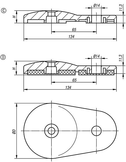 Levelling feet plates extended die-cast zinc 