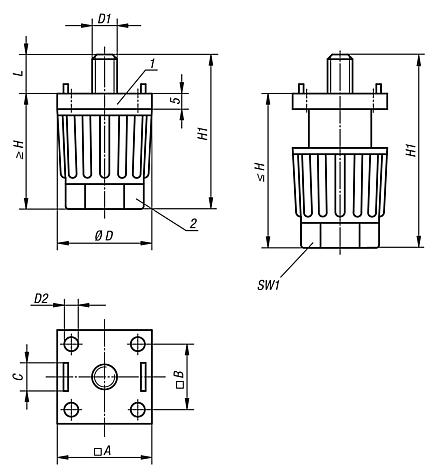 Levelling feet for aluminium profiles