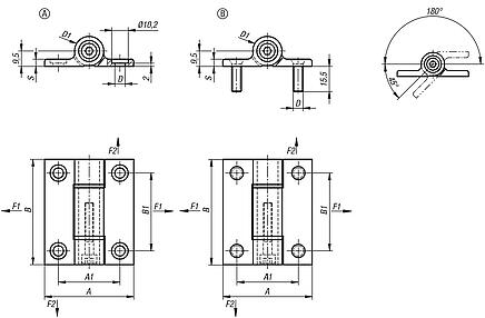 Hinges aluminium, with adjustable friction