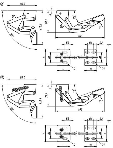 Hinges, steel, in-frame opening angle 110°