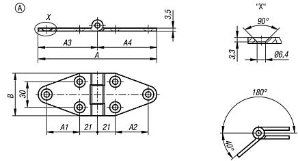 Hinges steel, maintenance-free, Form A