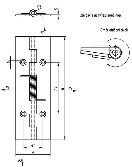 Pružinové závěsy z oceli, nerezové oceli nebo hliníku 120 mm, pružina uzavírací