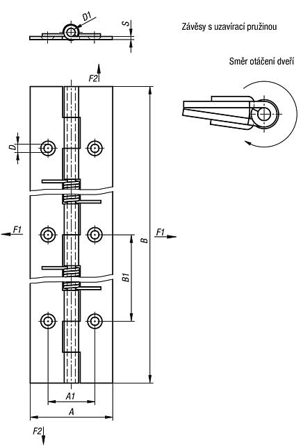 Pružinové závěsy z oceli nebo nerezové oceli 180 mm, pružina uzavírací