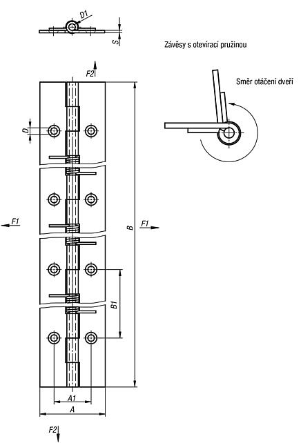 Pružinové závěsy z oceli nebo nerezové oceli 240 mm, pružina otevírací