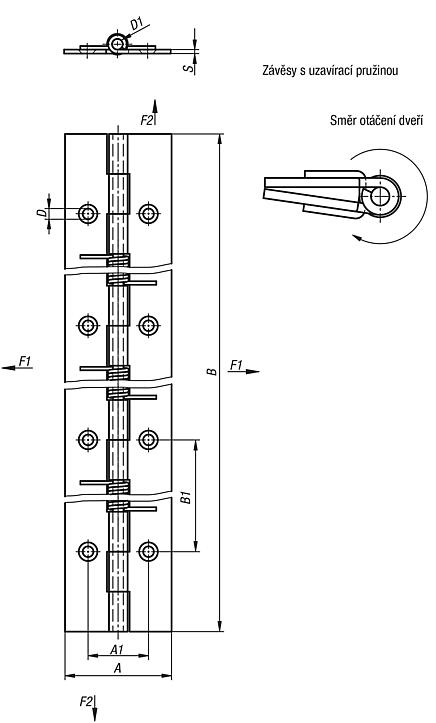 Pružinové závěsy z oceli nebo nerezové oceli 240 mm, pružina uzavírací