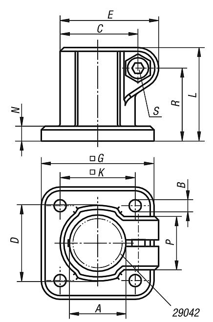 Tube clamps base, plastic