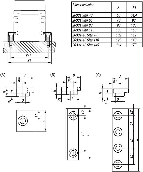Clamping rails for linear actuator with ball screw drive