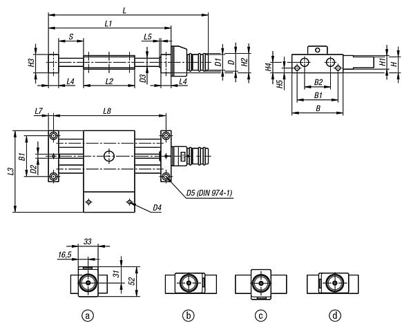 Cross slides, long, with electronic position indicator, Form A