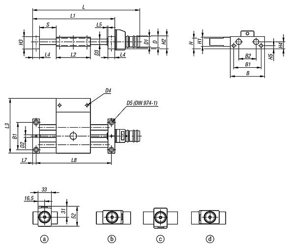 Cross slides, long, with electronic position indicator, Form B