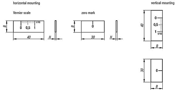 Nonius and zero reference, stainless steel, self-adhesive