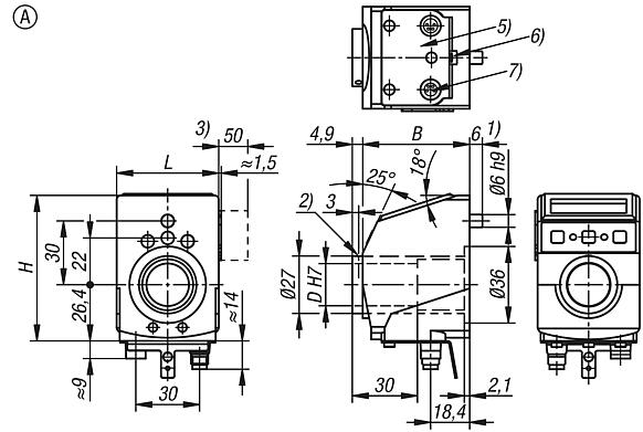 Indicateurs de position en plastique, interface
IO-Link électronique, forme A, avec arbre creux