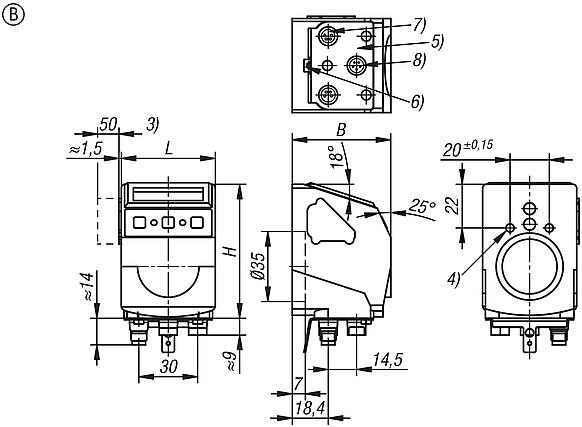 Indicateurs de position en plastique, interface
IO-Link électronique, forme B, avec scanner magnétique