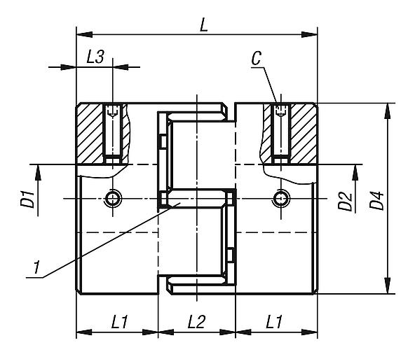 Elastomer dog couplings clamping with grub screw