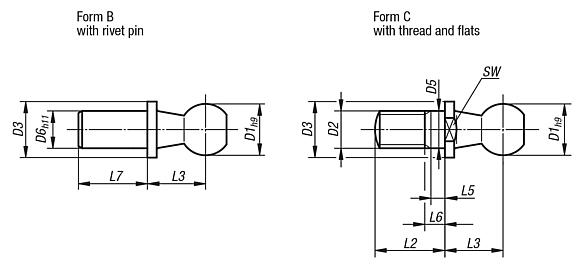 Ball studs DIN 71803 for DIN 71802 angle joints