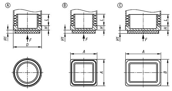 Plugs, plastic with felt glide surface for round and square tubes