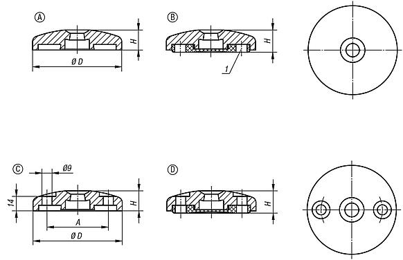 Levelling feet plates die-cast zinc or stainless steel