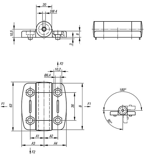 Hinges plastic, with adjustable friction