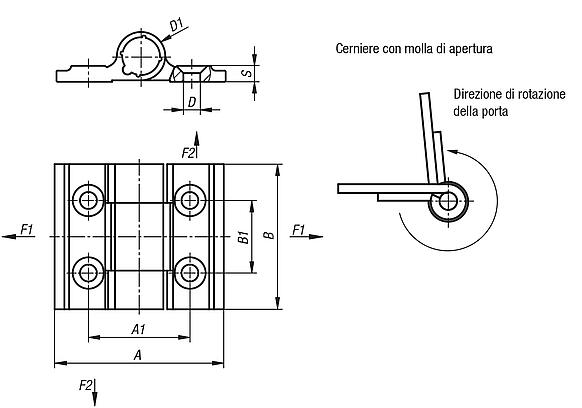 Cerniere a molla cerniere con molla di trazione, profilo di alluminio 0,20 Nm, molla di apertura