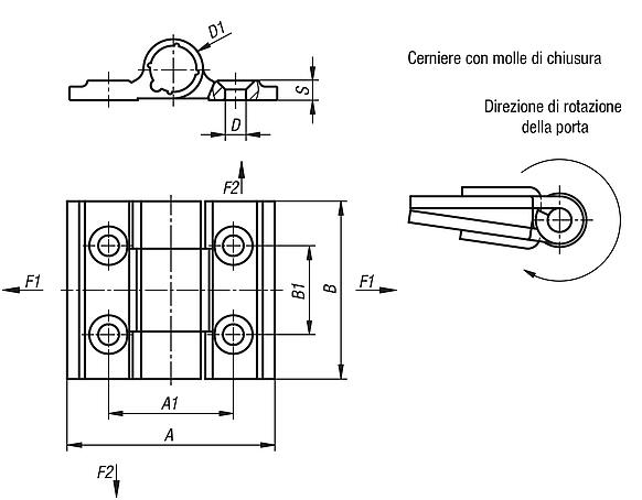 Cerniere a molla cerniere con molla di trazione, profilo di alluminio 0,20 Nm, molla di richiamo