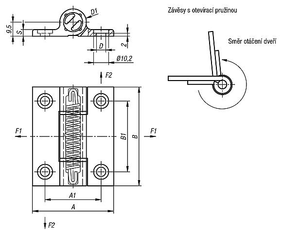 Tažné pružinové závěsy na hliníkový profil 0,7 Nm, pružina otevírací