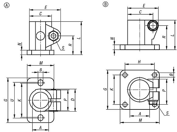 Tube clamps base, stainless steel