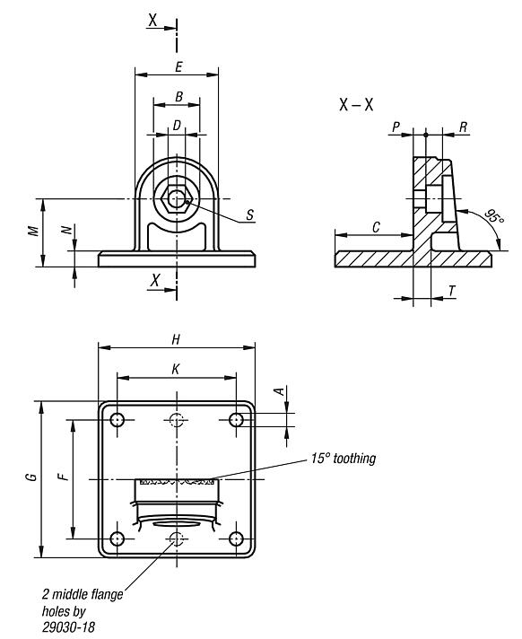 Tube clamps swivel base, sunken teeth, plastic