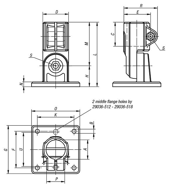 Tube clamps swivel base, aluminium