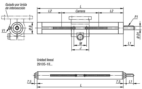 Unidades lineales con husillo roscado trapezoidal, de acero, con rodamientos lisos o de bolas