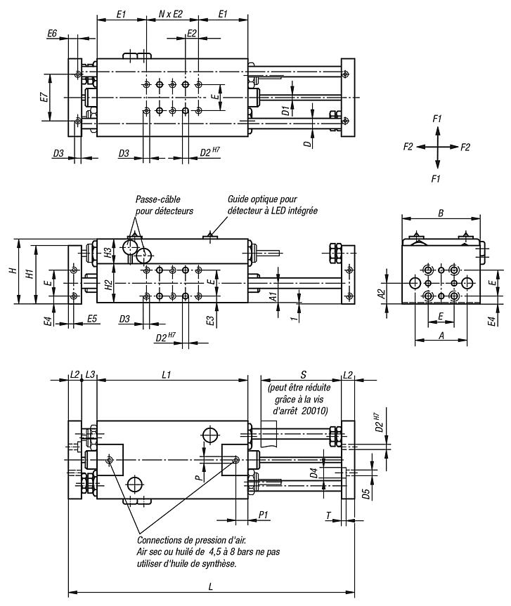 Module linéaire pneumatique avec deux guidages cylindriques