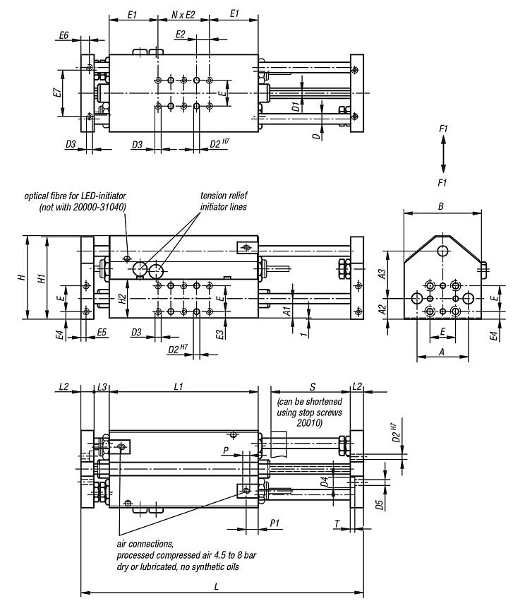 Linear modules pneumatic with three round guides