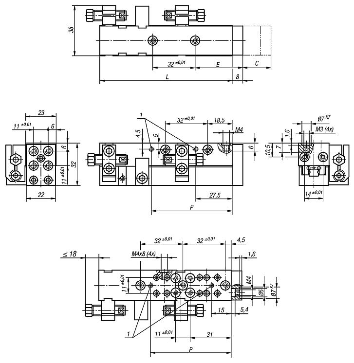 Module linéaire pneumatique à guidage sur rail