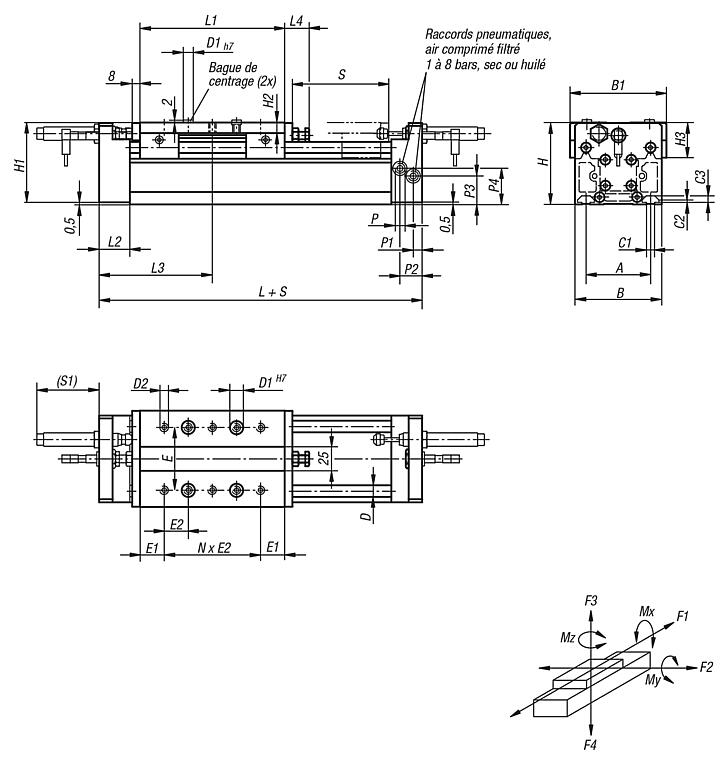 Module portique pneumatique à guidage cylindrique