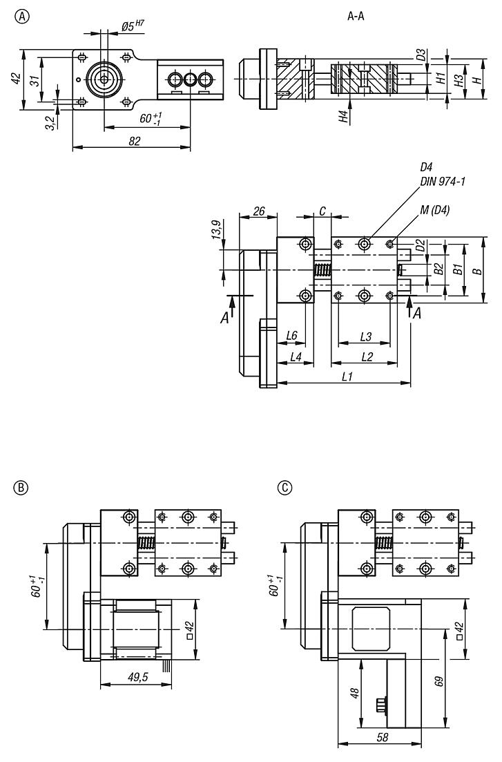 Positioning stages short with lateral electric drive