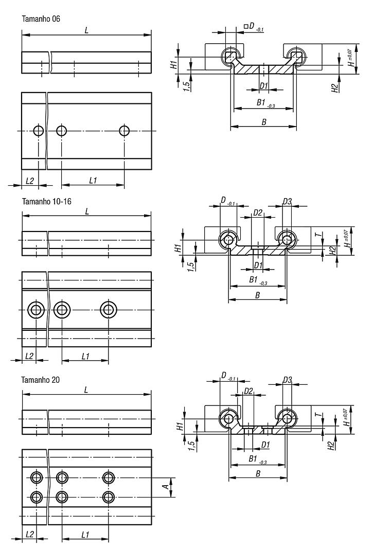 Trilhos para guias lineares Drylin® Wborda de guia dupla