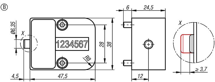 Cycle counter, mechanical, square design, Form B, lefthand