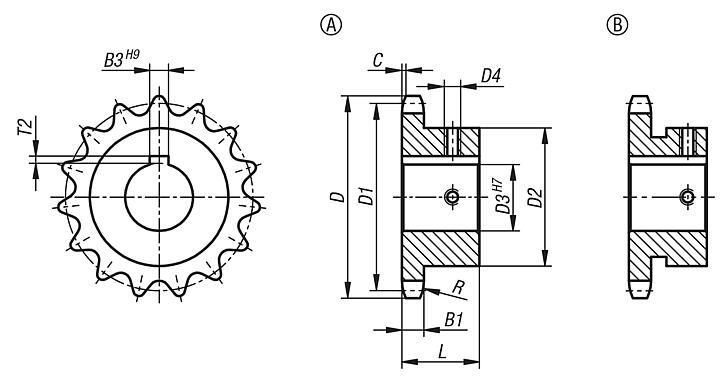 Řetězová kola, jednoduchá 1/2" x 5/16" DIN ISO 606, připravená k montáži