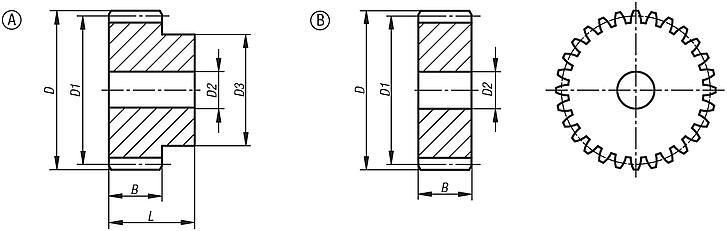 Ruote dentate frontali in acciaio, modulo 2,5dentatura fresata, dritta, angolo di ingranamento 20°