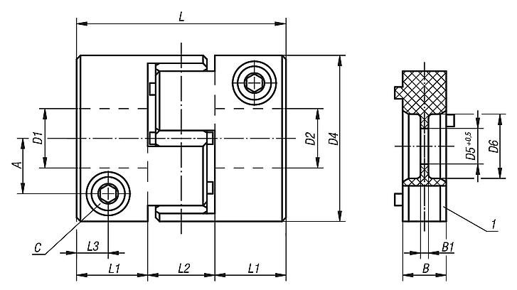 Elastomer dog couplings with radial clamping hub