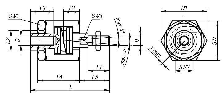 Quick-fit couplings with angular and radial offset compensation