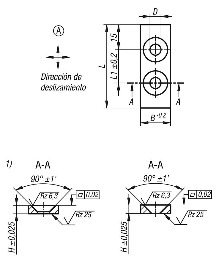 Placas de deslizamiento de bronce, sin mantenimiento, forma A