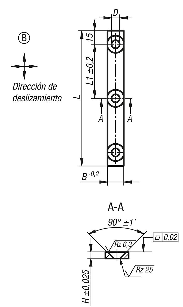 Placas de deslizamiento de bronce, sin mantenimiento, forma B