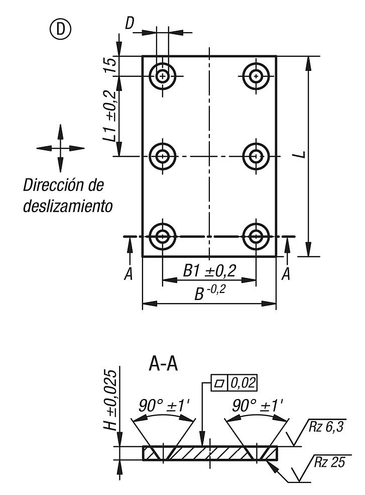 Placas de deslizamiento de bronce, sin mantenimiento, forma D