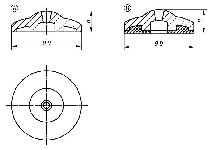 Levelling feet plates ECO die-cast zinc, stainless steel or plastic