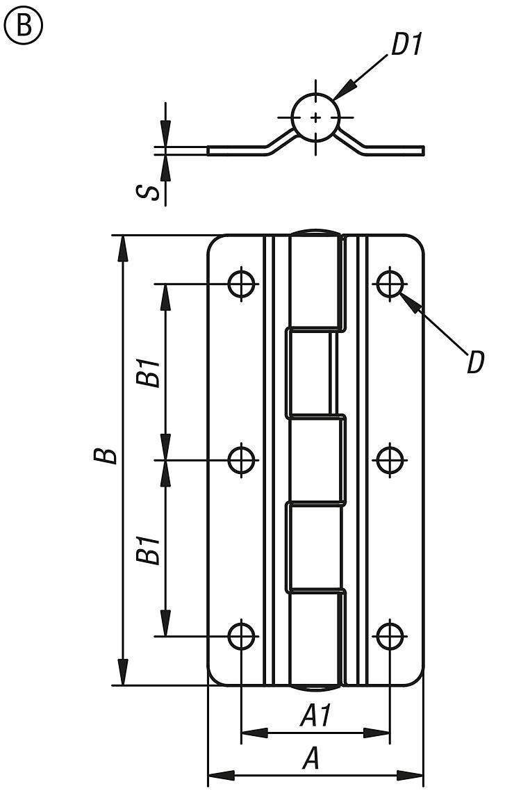 Cerniere in acciaio inossidabile, forma B