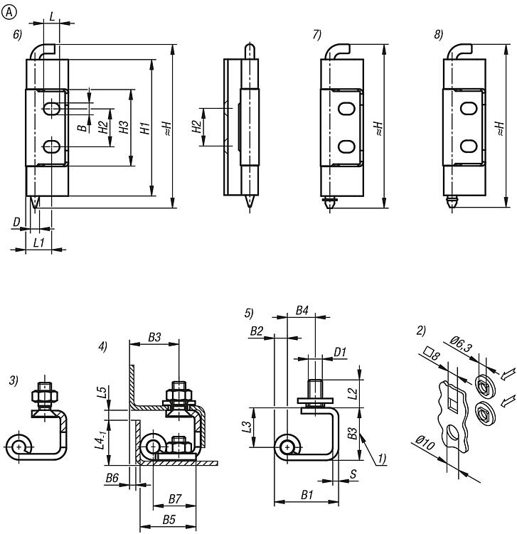 Concealed hinges steel or stainless steel, folded edge 23 mm, Form A