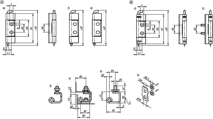 Concealed hinges steel or stainless steel, folded edge 23 mm